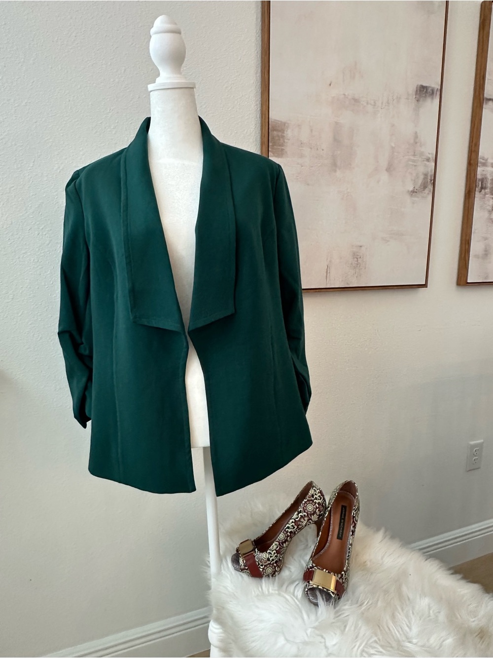 Premise Deep Green Open-Front Draped Blazer